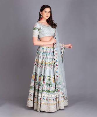 Inspired From Pichawi Paintings Is This Beautiful Ice Blue Lehenga In Resham Work With Organza Dupatta & Cutwork Details 2