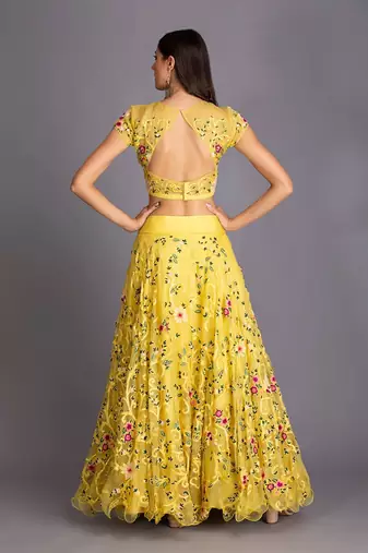Look Vibrant In This Beautiful Floral Jasmine Yellow Lehenga Set With Printed Dupatta
