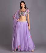 Stand Out In This Pop Colour Lilac Lehenga With Multicolour Neon Bead Work Embroidery On Blouse And Dupatta