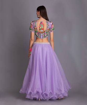 Stand Out In This Pop Colour Lilac Lehenga With Multicolour Neon Bead Work Embroidery On Blouse And Dupatta 3