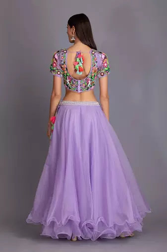 Stand Out In This Pop Colour Lilac Lehenga With Multicolour Neon Bead Work Embroidery On Blouse And Dupatta