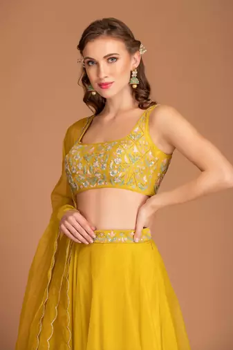 Jasmine Yellow Lehenga With Hand Work Of Sequin On Blouse