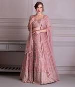 Rose Pink Bridal Lehenga In Hand Work Of Dabka With Bird Motifs