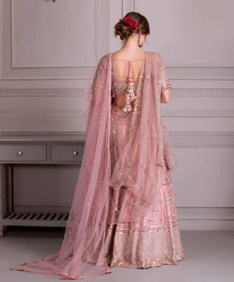Rose Pink Bridal Lehenga In Hand Work Of Dabka With Bird Motifs 2