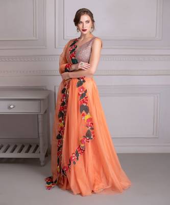 Tropical Orange Lehenga With Mirror Work Blouse Clubbed With Cut Work Multi Color Dupatta 1