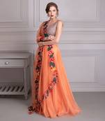 Tropical Orange Lehenga With Mirror Work Blouse Clubbed With Cut Work Multi Color Dupatta