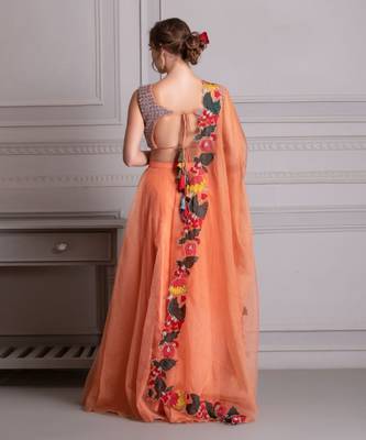 Tropical Orange Lehenga With Mirror Work Blouse Clubbed With Cut Work Multi Color Dupatta 2