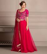 Hot Pink Lehenga With Hand Crafted Mirror And Resham Work Blouse With Organza Dupatta