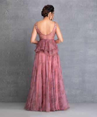 Rose Pink Organza Hand Embroidered Lehenga 2