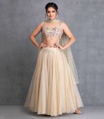 Baize Green Silk Organza Short Lehenga With Resham Work Raw Silk Blouse And Mukaish Work Dupatta.