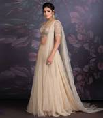 Baize Green Tuelle Lehenga With Back Trail Clubbed With Hand Embroidered Zardozi Work Blouse And Drapped Dupatta.