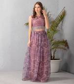 Mauve Chalk Floor Skirt & Top With Sequin & Mirror Work Detail