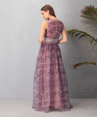 Mauve Chalk Floor Skirt & Top With Sequin & Mirror Work Detail 3