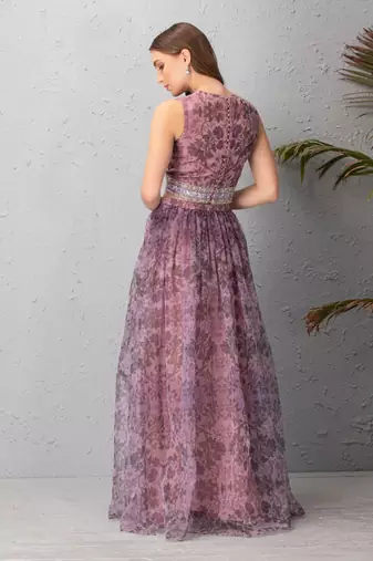 Mauve Chalk Floor Skirt & Top With Sequin & Mirror Work Detail
