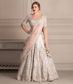 Grey Lehenga With Dabka Work  & Contrast Tuelle Dupatta