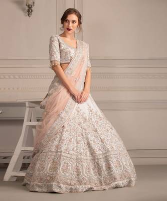 Grey Lehenga With Dabka Work  & Contrast Tuelle Dupatta 2