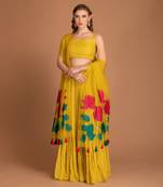 Yellow Lehenga & Blouse With Applique Work Of Lown Work