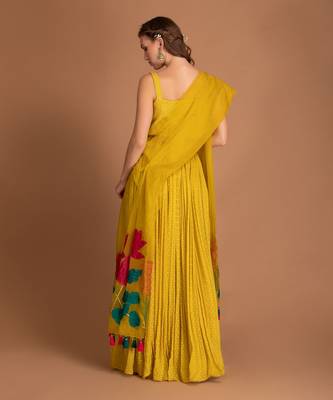 Yellow Lehenga & Blouse With Applique Work Of Lown Work 2