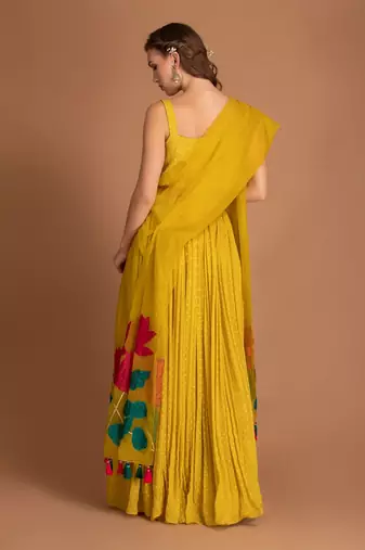Yellow Lehenga & Blouse With Applique Work Of Lown Work