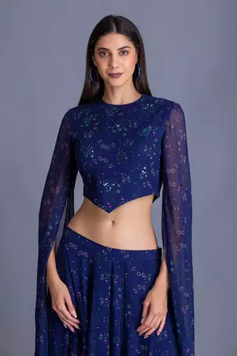 Floral Can Never Go Wrong Look Stylish In Our Cobalt Blue Floral Dress With Sequin Work Hightlight In Body