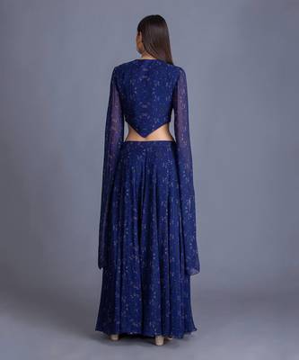 Floral Can Never Go Wrong Look Stylish In Our Cobalt Blue Floral Dress With Sequin Work Hightlight In Body 3