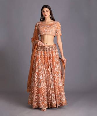 Rust Orange Lehenga Set With Blouse And Dupatta 1