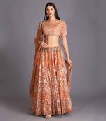 Rust Orange Lehenga Set With Blouse And Dupatta