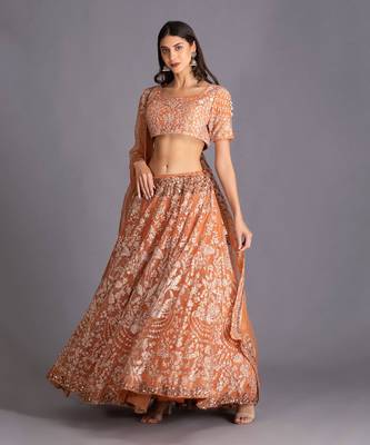 Rust Orange Lehenga Set With Blouse And Dupatta 2