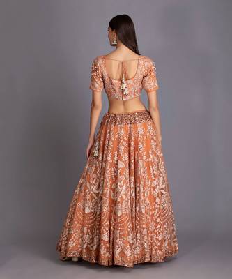 Rust Orange Lehenga Set With Blouse And Dupatta 3