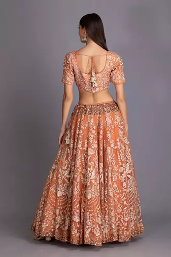Rust Orange Lehenga Set With Blouse And Dupatta