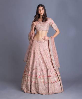 Rose Pink Bridal Lehenga With Your Customized Initials 1