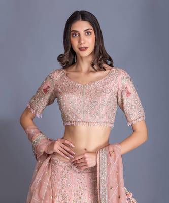 Rose Pink Bridal Lehenga With Your Customized Initials 2