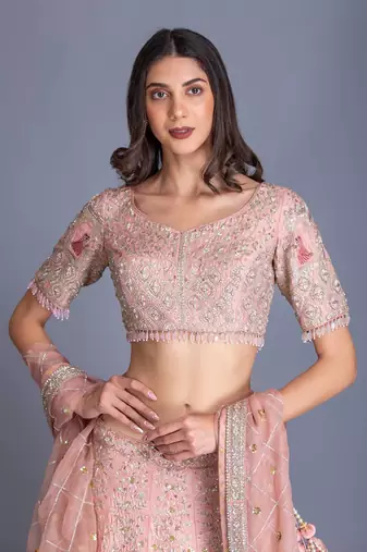 Rose Pink Bridal Lehenga With Your Customized Initials