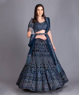 Look Surreal In Our Very Elegant And Royal Midnight Blue Lehenga With Finest Craftmanship 1