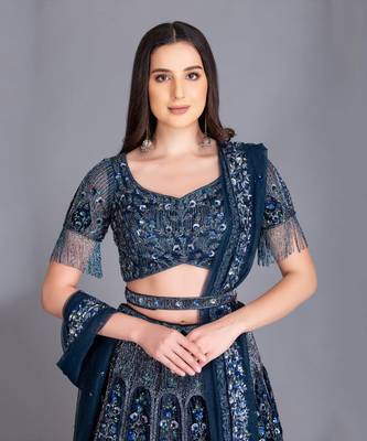 Look Surreal In Our Very Elegant And Royal Midnight Blue Lehenga With Finest Craftmanship 2