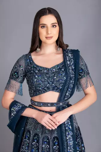 Look Surreal In Our Very Elegant And Royal Midnight Blue Lehenga With Finest Craftmanship