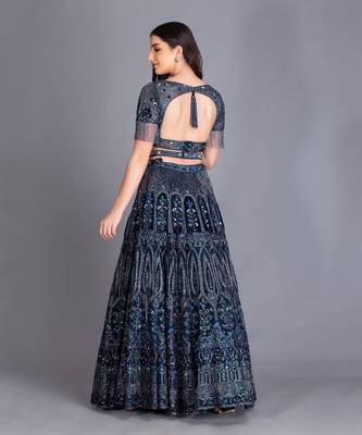 Look Surreal In Our Very Elegant And Royal Midnight Blue Lehenga With Finest Craftmanship 3