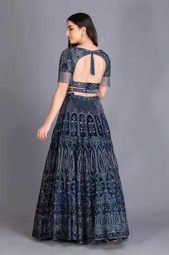 Look Surreal In Our Very Elegant And Royal Midnight Blue Lehenga With Finest Craftmanship