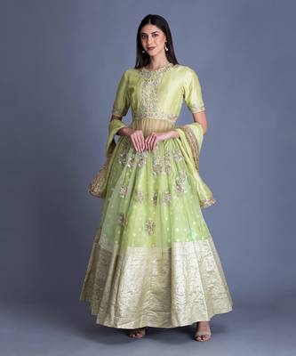 This Summer Go For The Refreshing Lime Green Banarsi Lehenga 1