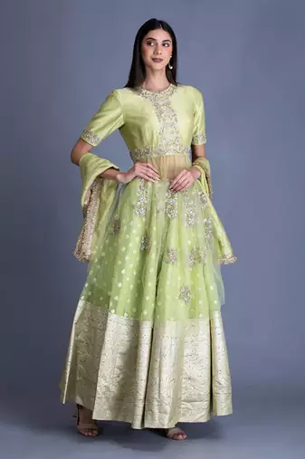 This Summer Go For The Refreshing Lime Green Banarsi Lehenga