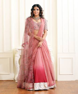 Mulberry Shaded Saree Lehenga With Floral Print Details And Hand Work Of Zardozi Clubbed 1