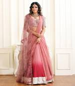 Mulberry Shaded Saree Lehenga With Floral Print Details And Hand Work Of Zardozi Clubbed