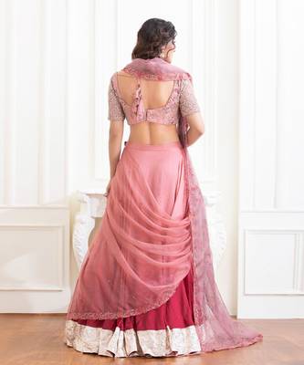 Mulberry Shaded Saree Lehenga With Floral Print Details And Hand Work Of Zardozi Clubbed 2