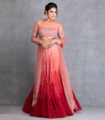 Mulberry Layered Shaded Skirt With Hand Crafted Tuelle Blouse