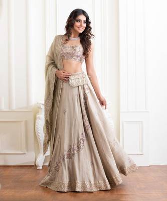 Baize Green Raw Silk Lehenga And Blouse 1