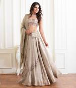 Baize Green Raw Silk Lehenga And Blouse