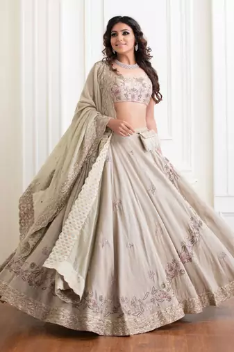 Baize Green Raw Silk Lehenga And Blouse
