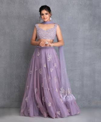 Heirloom Lilac Tuelle Lehenga With Sequence Work Blouse 1