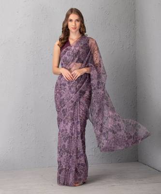 Mauve Chalk Saree With Deep Tone Plum Purple Blouse 1