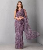 Mauve Chalk Saree With Deep Tone Plum Purple Blouse